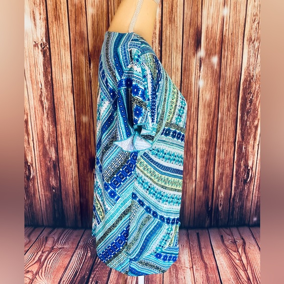 Women’s XL Blouse Bleeker McDougal Short Flutter Sleeves Chiffon Overlay Stretch - Picture 4 of 11